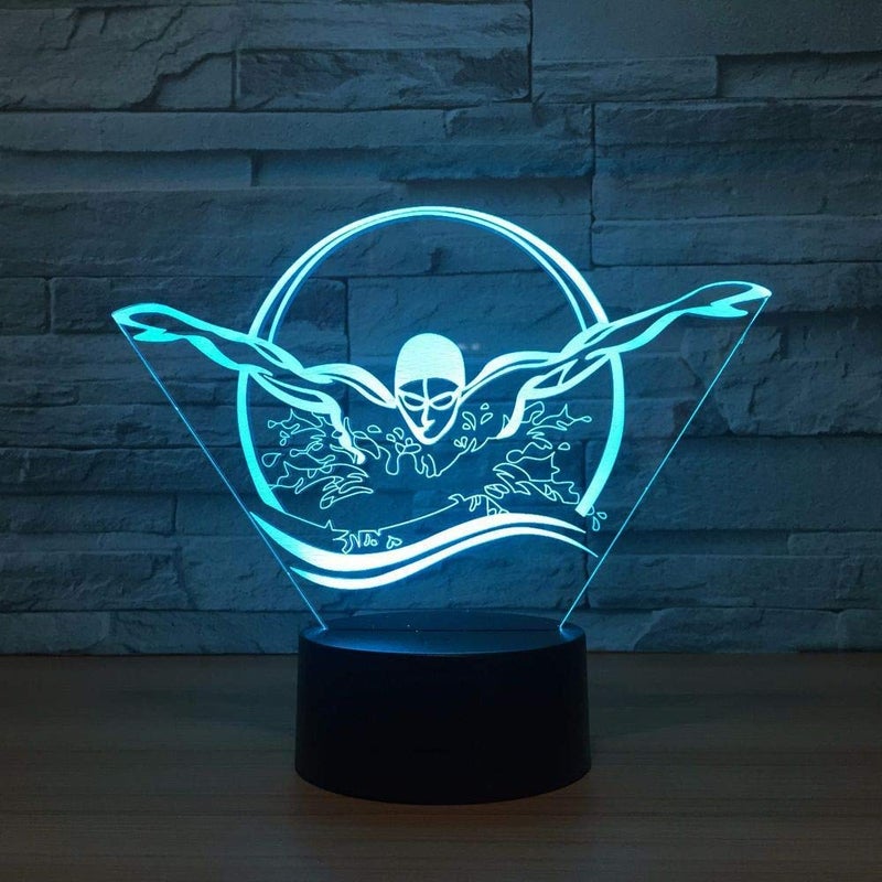 HPBN8 Ltd Creative 3D Swimming Night Light USB Powered Touch Switch Remote Control LED Decor Optical Illusion 3D Lamp 7/16 Colors Changing Brithday Room Decoration - Image 3